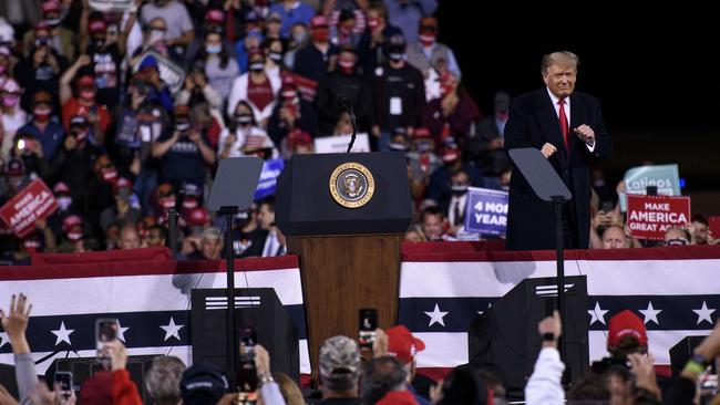 Donald Trump speaks at an indoor campaign rally in Fayetteville, North Carolina. Picture: AFP.