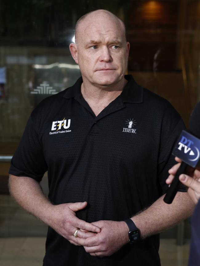 ETU NSW/ACT Secretary Allen Hicks outside the Fair Work Commission. Picture: Richard Dobson