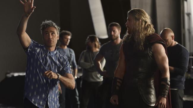 On set with Chris Hemsworth. Photo: Jasin Boland/Marvel Studios