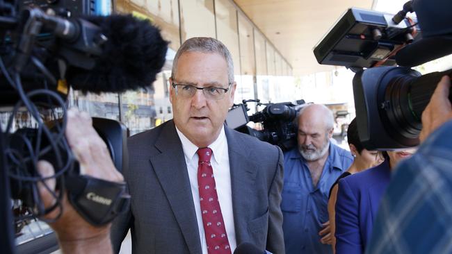 Stephen Odgers, barrister for Archbishop Philip Wilson, leaves Newcastle Local Court on Tuesday. Picture: AAP / Darren Pateman