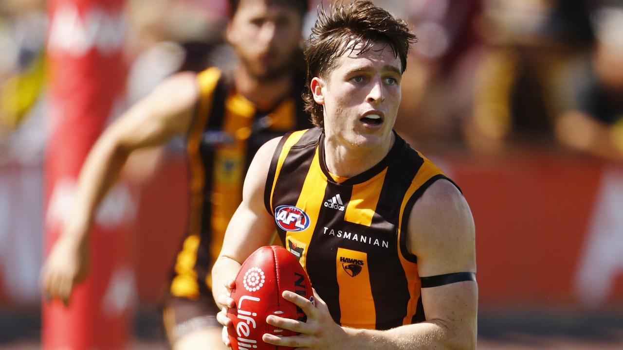 Draftee Josh Ward was Hawthorn’s best player against Richmond. Picture: Dylan Burns/AFL Photos via Getty Images