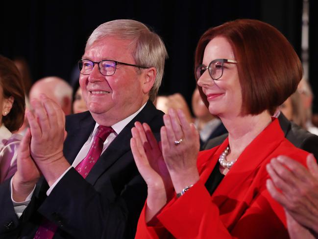 Former prime ministers Kevin Rudd and Julia Gillard. Picture: Liam Kidston