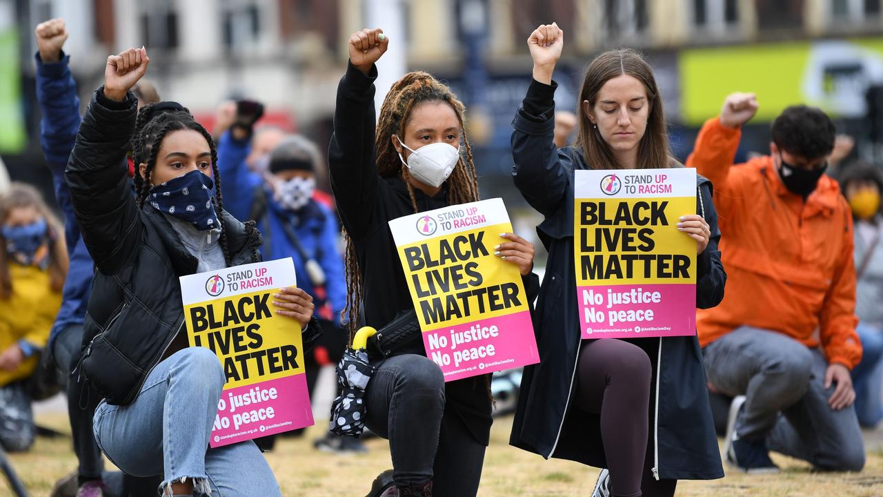 Protesters take part in a Take The Knee demonstration in solidarity with Black Lives Matter in Brixton, south west London. Picture: Daniel Leal-Olivas/AFP