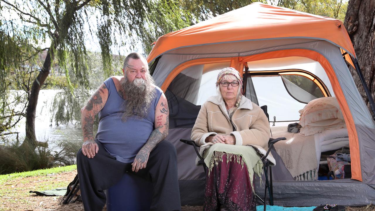 Tracy, 59, and Allen Short, 60, have lived in a tent for three months while trying to find a rental in the area. Picture Dean Martin