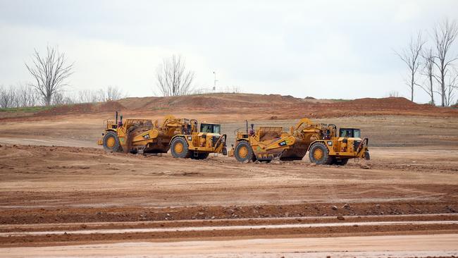 Bulldozers have started clearing and flattening land for the Western Sydney Airport terminal and runway. Picture: Sam Ruttyn