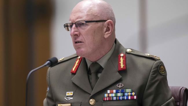 Lieutenant General John Frewen appears before the Senate inquiry scrutinising the government’s response to the COVID-19 crisis. Picture: Gary Ramage