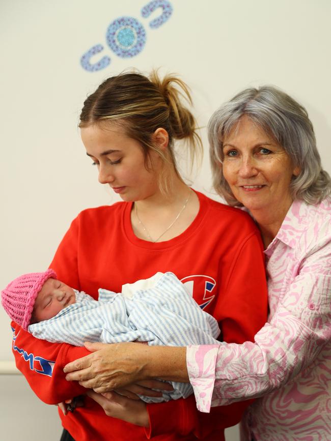 Alize Abrahams pictured with cousin Bonnie Abrahams and nana Shirley Abrahams. Mum is Corina Abrahams of Grovedale. Born 21.3.25 weighing 3460g. Picture: Alison Wynd