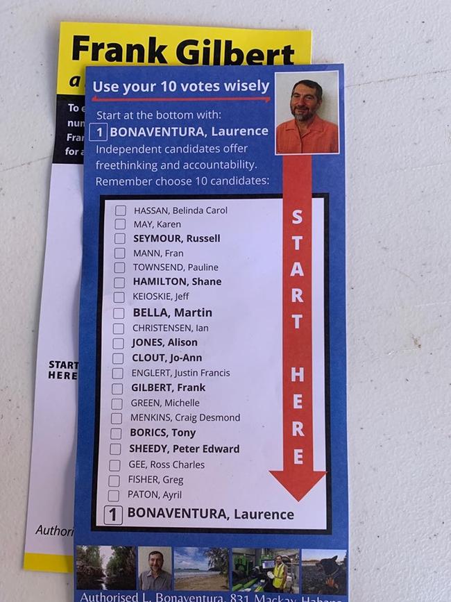 Laurence Bonaventura's how to vote card.