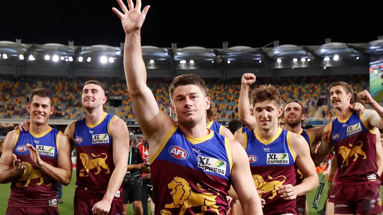 BRISBANE, AUSTRALIA – SEPTEMBER 01: Dayne Zorko of the Lions celebrates during the 2022 AFL Second Elimination Final match between the Brisbane Lions and the Richmond Tigers at The Gabba on September 1, 2022 in Brisbane, Australia. (Photo by Michael Willson/AFL Photos via Getty Images)