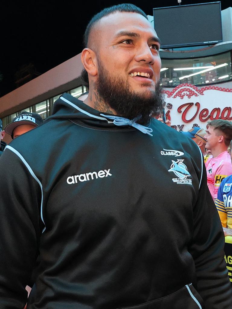 Addin Fonua-Blake is the new kid on the block in Sharks colours. Picture: Ethan Miller/Getty Images/AFP