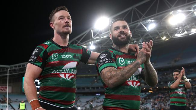 Damien Cook and Adam Reynolds leave the field last weekend. Picture: Cameron Spencer/Getty Images