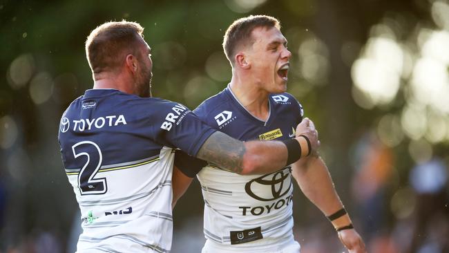 Under fire Cowboys Scott Drinkwater stood up against the Tigers, scoring a try himself and playing a hand in several others. Picture: Getty Images.