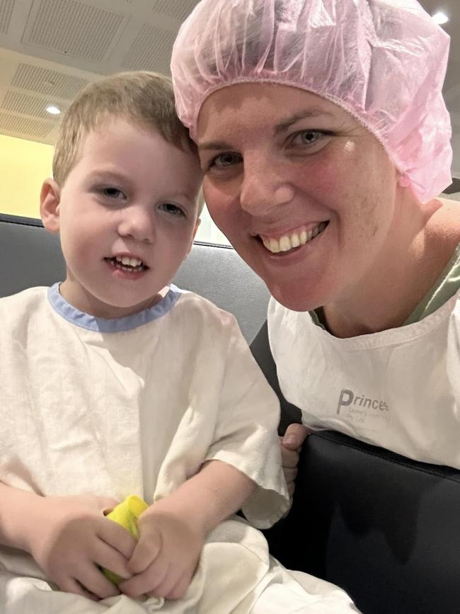 Asaiah and mum Ashleigh ahead of lung treatments at the Queensland Children's Hospital in May.