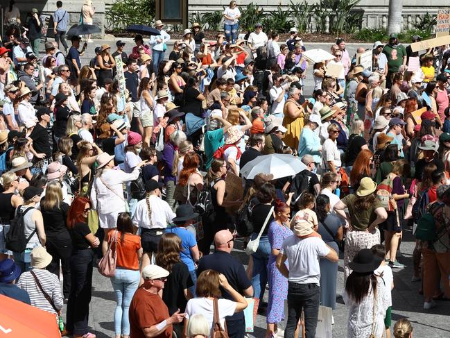 The crowd at King George Square. Picture: David Clark