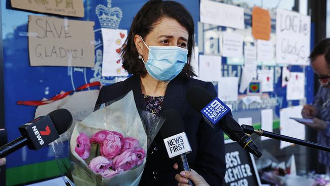 Ex-NSW Premier Gladys Berijiklian outside her office following her Picture: Sam Ruttyn