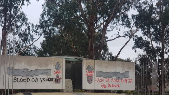 Vandals struck the war memorials on Anzac Pde in Canberra overnight. Picture: Supplied/ABC