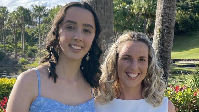 Year 12 coordinator Kayla McIntosh with student Hannah Phoonie at the Year 12 Woolgoolga High School formal. Picture: Matt Gazy