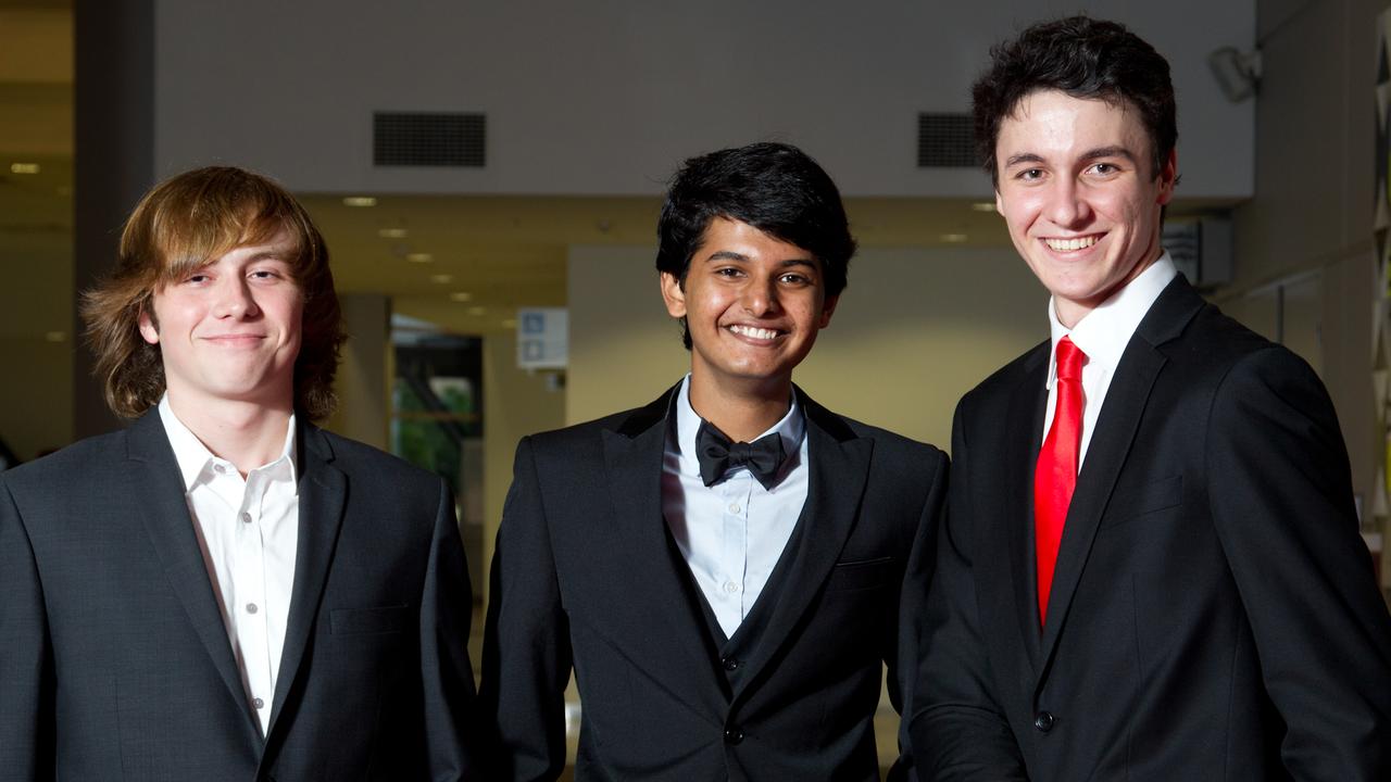 Louis Covel, David Ninan and Sam Gardiner at the 2012 Kormilda College formal. Picture: SHANE EECEN / NT NEWS