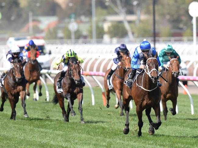 Jockey Hugh Bowman and Winx pull away from their rivals. Picture: AAP