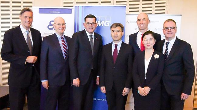 Premier Daniel Andrews with Jean Dong and other attendees at an Australia-China Belt and Road Initiative event.