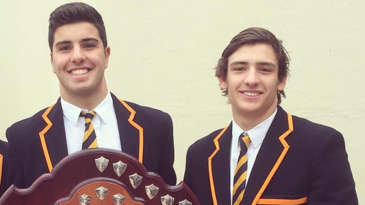 Thomas Yassmin and Sydney Roosters player Billy Smith during their time at The Scots College in Sydney.