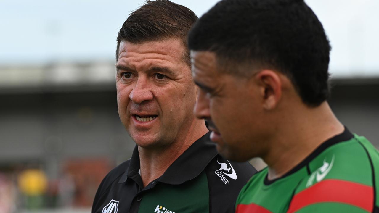 CAIRNS, AUSTRALIA - AUGUST 12: Rabbitohs head coach Jason Demetriou is seen after the round 24 NRL match between South Sydney Rabbitohs and St George Illawarra Dragons at Barlow Park on August 12, 2023 in Cairns, Australia. (Photo by Emily Barker/Getty Images)