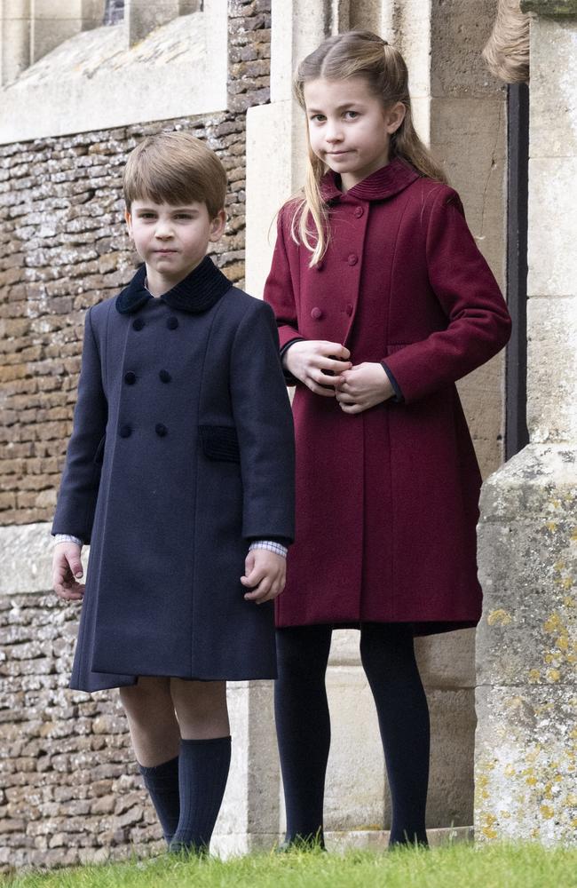 Princess Charlotte of Wales and Prince Louis of Wales attend the Christmas Day service at St Mary Magdalene Church on December 25, 2022 in Sandringham. The children have their own table in a separate room for Christmas dinner. Picture: Getty Images