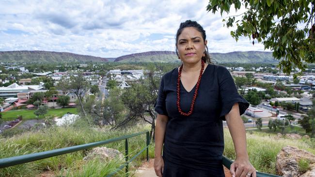 Senator Jacinta Nampijinpa Price on Anzac Hill overlooking Alice Springs. Picture: Mark Brake