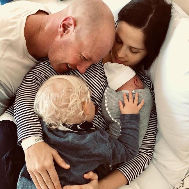 Barry Hall and Lauren Brant with son Miller and baby Houston. Picture: Instagram