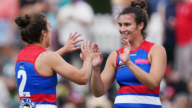 Bonnie Toogood celebrates a goal on Sunday. Picture: AAP Image