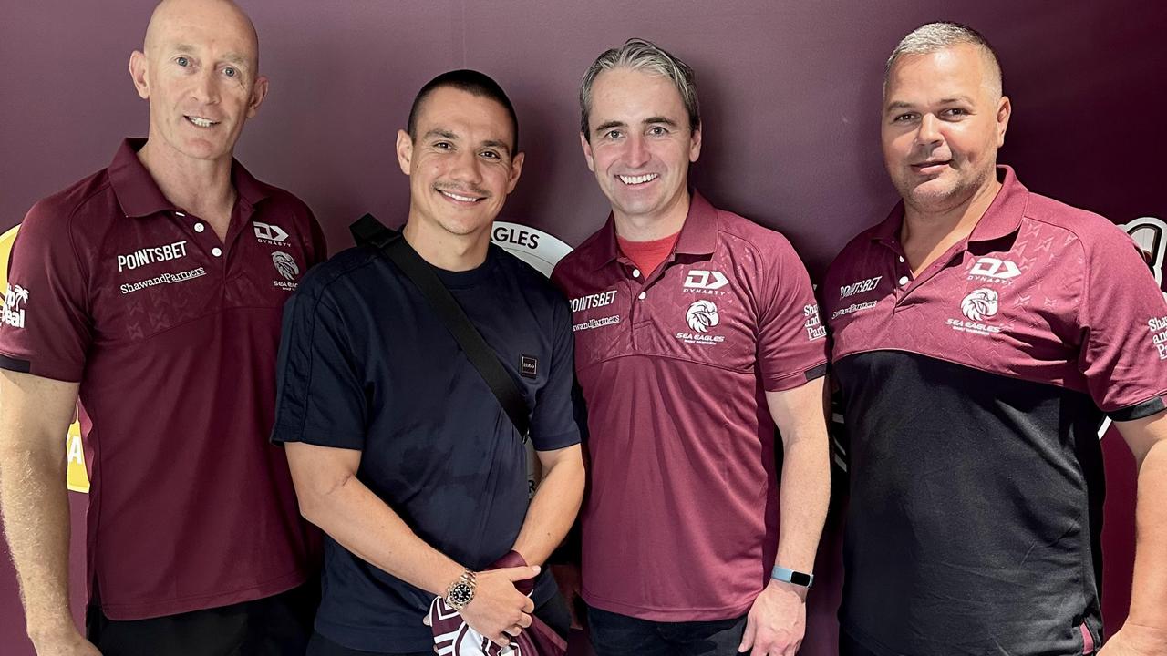 Mental skills coach Andrew May, boxer Tim Tszyu, CBA CEO Matt Comyn and Manly Sea Eagles coach Anthony Seibold.