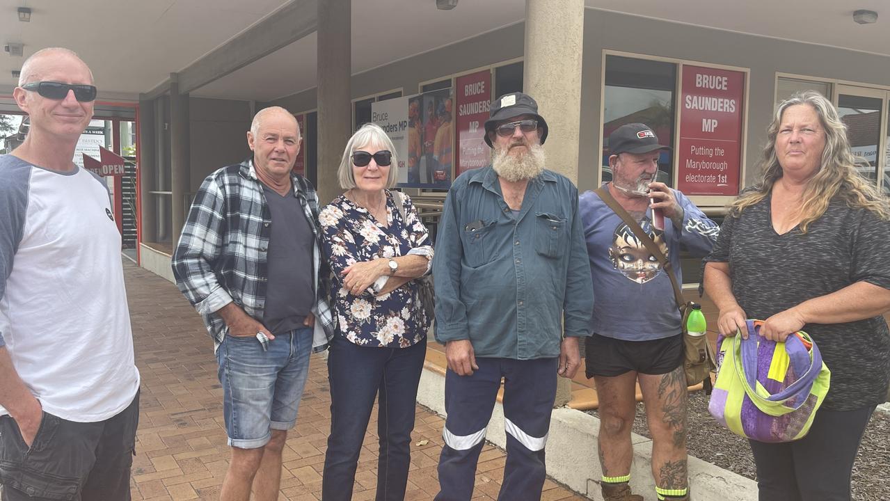 In Maryborough, protesters gathered outside the office of state MP Bruce Saunders.