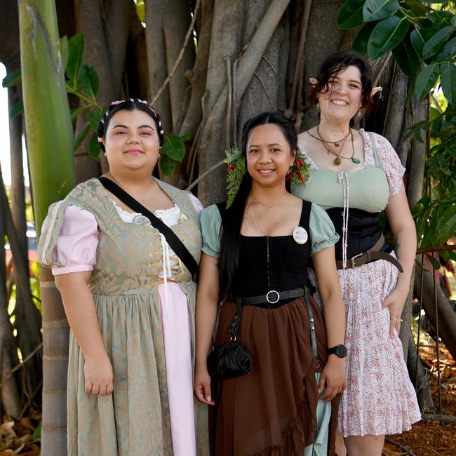 Townsville Medieval and Fantasy Festival 2024 at Cluden. Shania Fullard, Jan Luarca and Denver Cameron. Picture: Evan Morgan