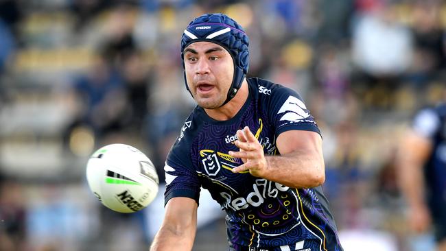 Jahrome Hughes has been picked at halfback for the Storm despite injuring his groin last weekend. Picture: Getty Images