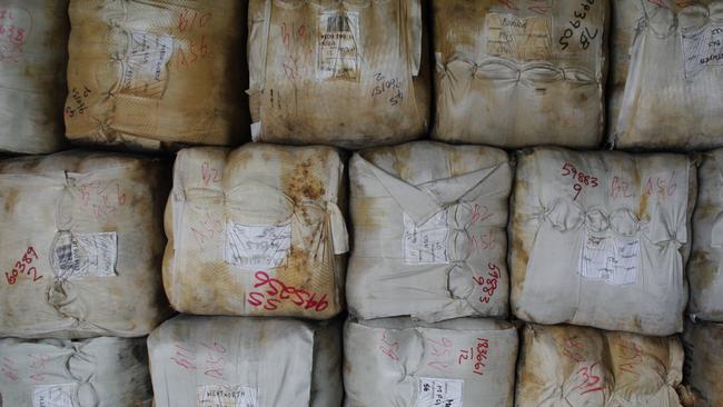 Australian wool awaiting processing at a Jiangsu mill in China. About 85 per cent of the nation’s clip is bought by China.