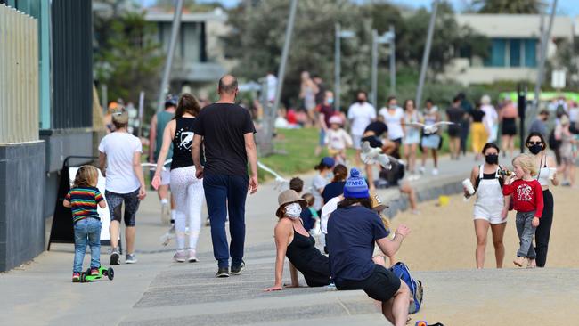 Melburnians gather at Elwood beach as cases drop. Picture: Nicki Connolly