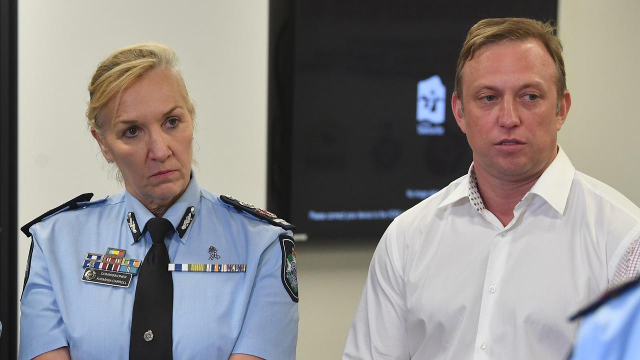 Police Commissioner Katarina Carroll and Premier Steven Miles at the Townsville Local Disaster Co-ordination Centre. Picture: Evan Morgan