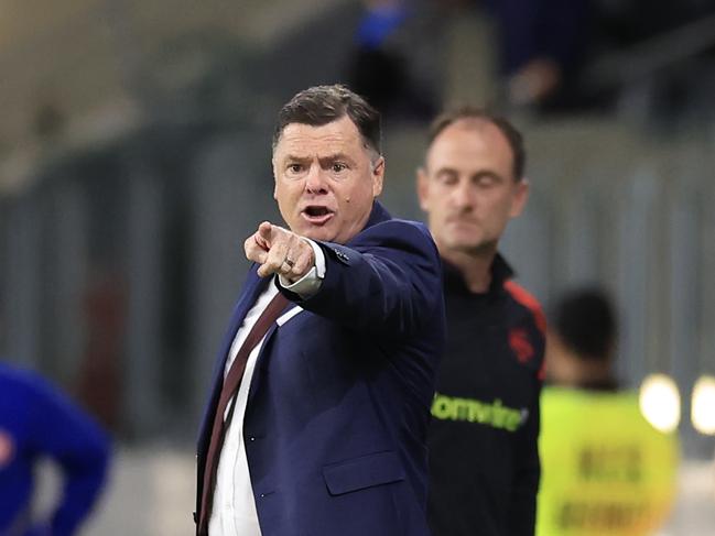 Adelaide United coach Carl Veart signals during the March 31 clash between Western Sydney Wanderers and Adelaide United. Picture: Mark Evans/Getty Images