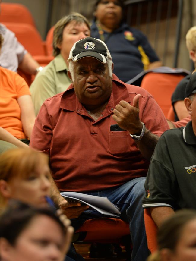 Malcolm McKenzie speaks at the nuclear meeting at Port Augusta. Picture: Campbell Brodie