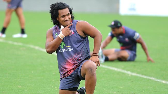 Reds hooker Brandon Paenga-Amosa is a happy man at training.