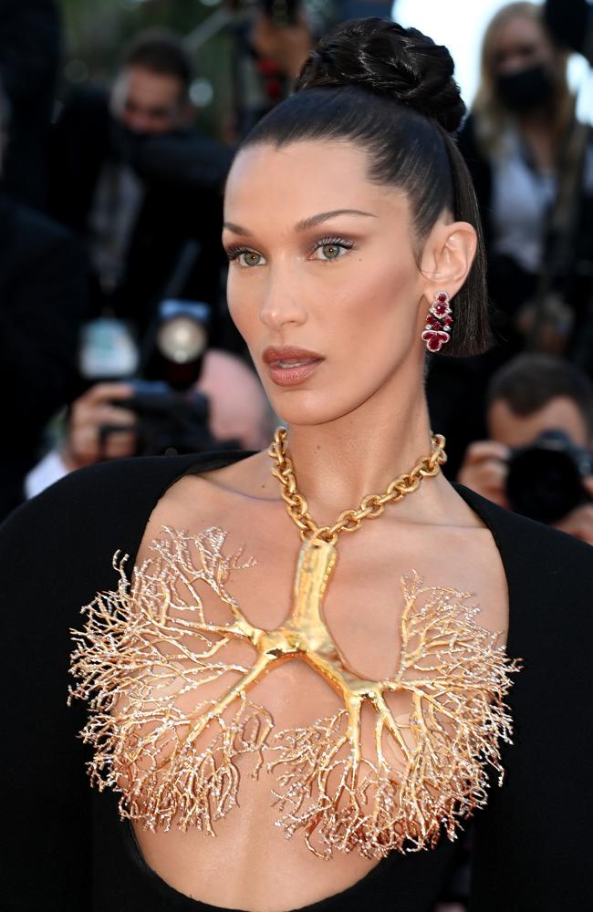 Bella Hadid arriving at Cannes on Monday. Picture: Pascal Le Segretain/Getty Images