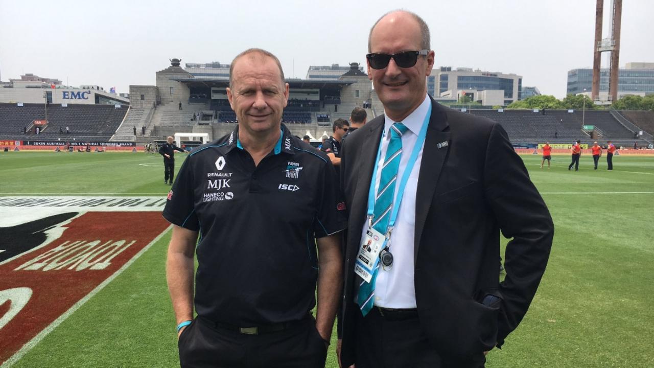 Ken Hinkley and David Koch in Shanghai in 2017. Picture: Port Adelaide FC/Twitter.