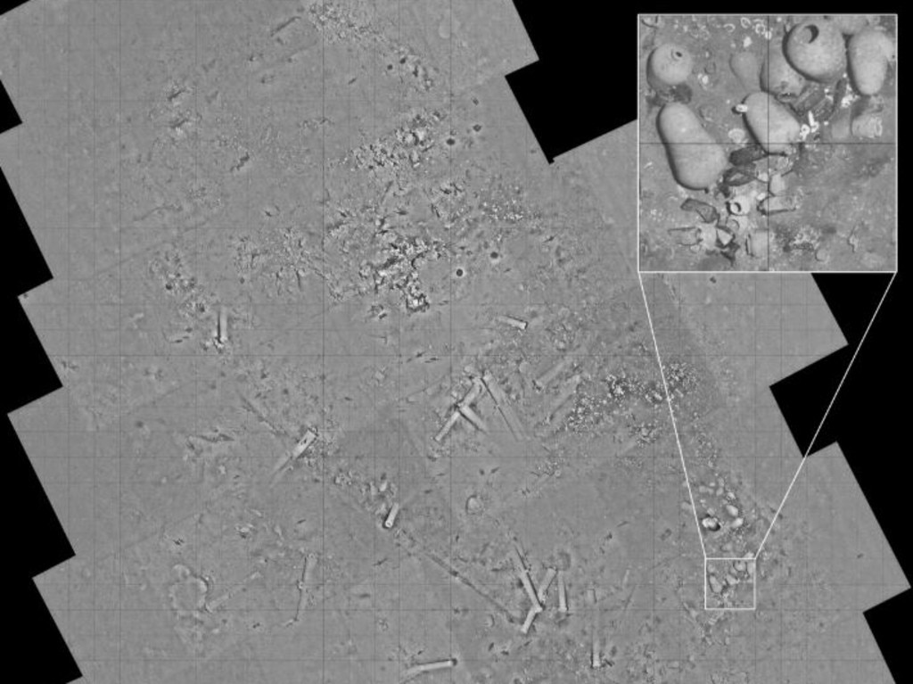 A mosaic of images taken by the REMUS 6000 shows the complete wreck site. Picture: Jeff Kaeli/Woods Hole Oceanographic Institution
