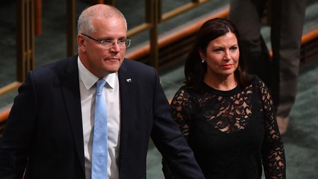 Prime Minister Scott Morrison and wife Jenny leave after Treasurer Josh Frydenberg handed down his first Federal Budget.