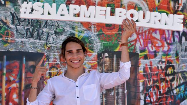 Singer Isaiah Firebrace performed at the #SnapMelbourne Pop Up Party at Queensbridge Square. Picture: Josie Hayden