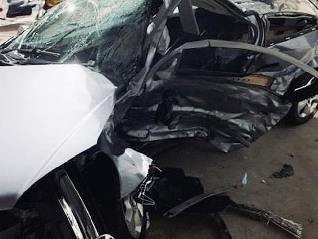 A photograph showing how crushed the cars involved in the Maryborough triple fatal were.