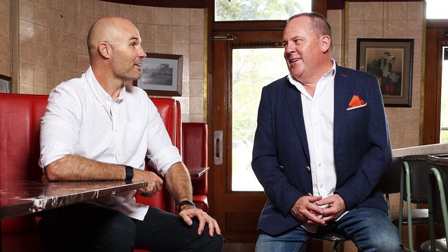 Sydney Swans CEO Tom Harley and David Matthews, GWS Giants CEO, at the Henson Park Hotel in Marrickville. Picture: Tim Hunter