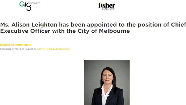 Screenshot of Alison Leighton's statement about Fisher Leadership, who secured her job