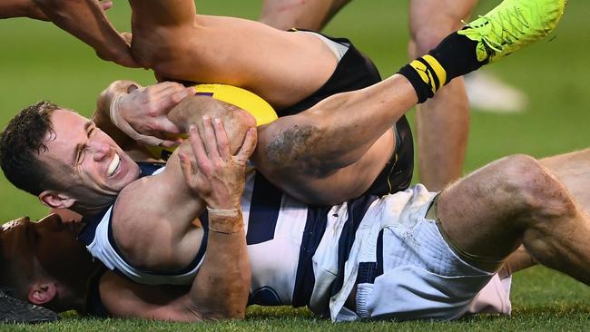 Joel Selwood struggled to make an impact. Picture: Getty Images