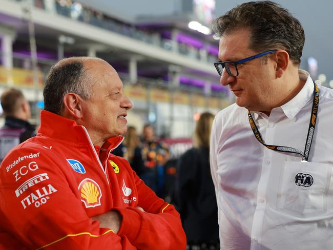 Vasseur speaking to Nikolas Tombazis late in 2024. Picture: Bryn Lennon - Formula 1/Formula 1 via Getty Images